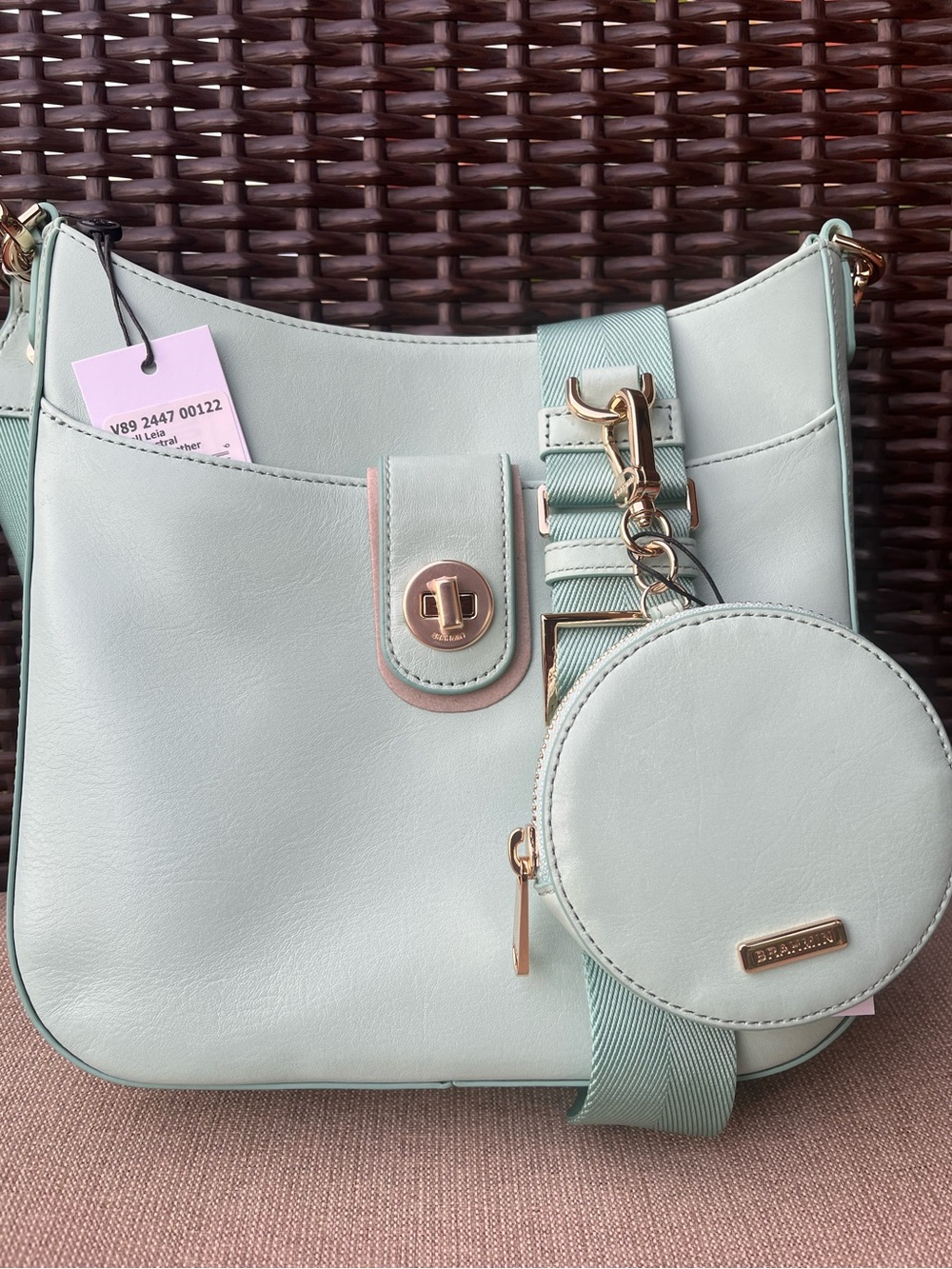 NWT Brahmin SET Small LEIA & Circular Coin Wallet in MINT AUSTRAL